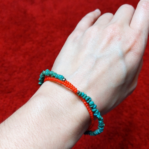 Turquoise red seed bead vintage bracelette - Picture 3 of 4